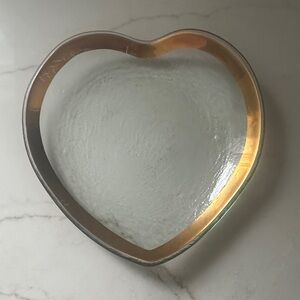 Vintage Annieglass Heart Bowl featuring a hand-painted band of 24k gold